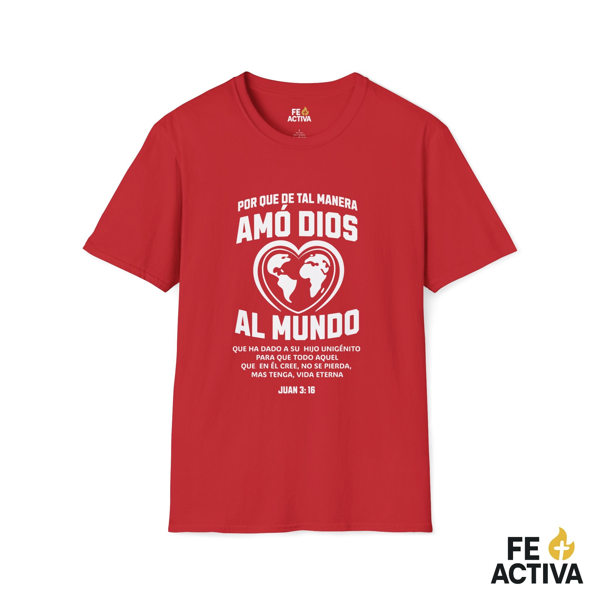 Juan 3:16 | De tal manera Amo Dios al Mundo  | Camiseta Cristiana | Fe Activa