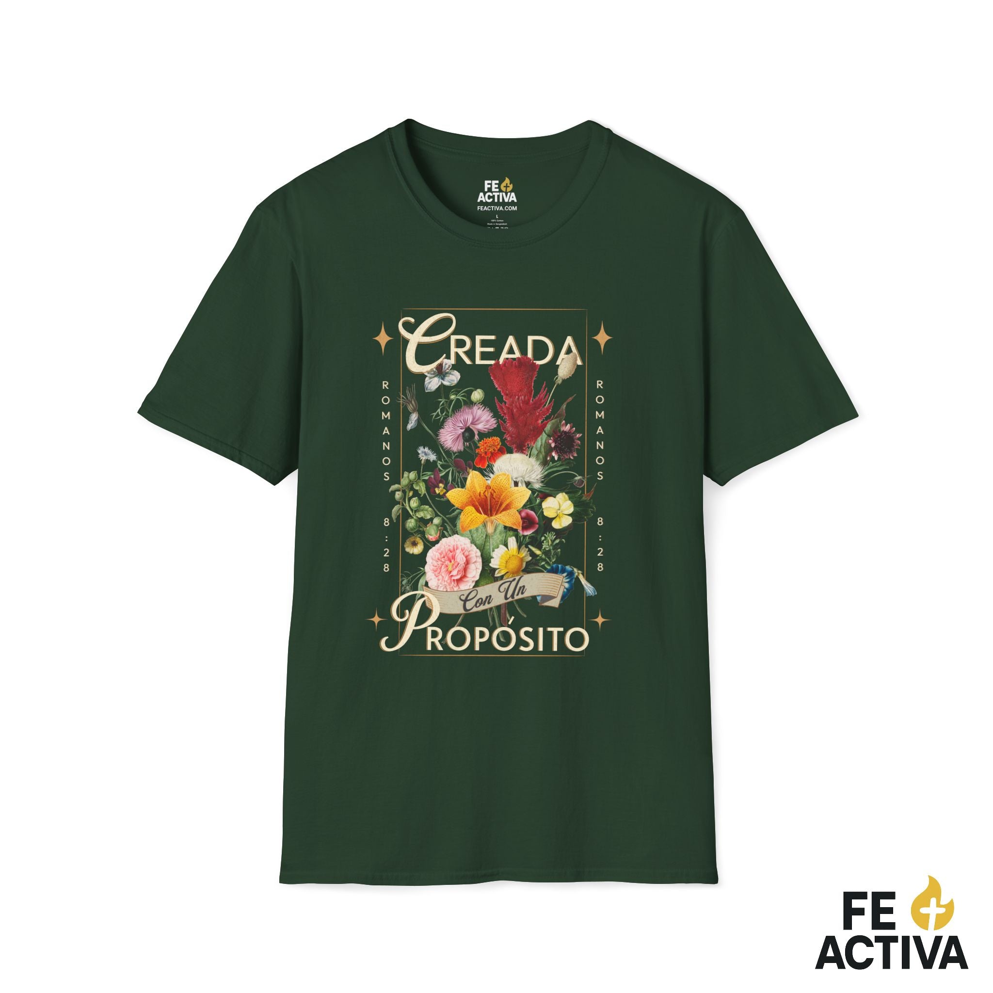 Creada con un Propósito – Romanos 8:28 | Camiseta Cristiana | Fe Activa